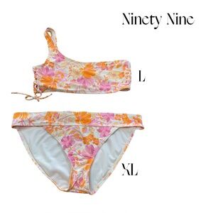 Ninety Floral bikini TOP- LARGE BOTTOMS- XL Swim Set - Pink Orange white NWOT